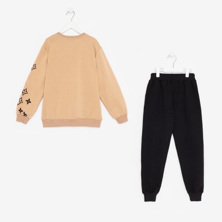 Kit for children (sweatshirt, trousers), beige/black mix, height 152 cm-8