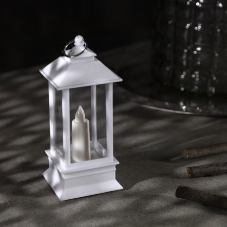 LED figure “White Lantern with a candle” 5.5 × 13 × 5.5 cm, plastic, batteries AG13x3, glow warm white-1
