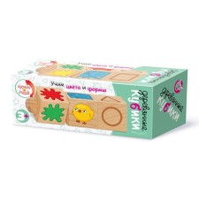Wooden cubes “Learn colors and shapes”, on the axis, 3 cubes