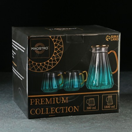 Magistro gradient glass drinks set, 5 items: a jug of 1.8 liters, 4 circles 300 ml, turquoise color-6