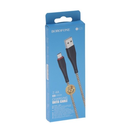 Cable Borofone BX25, microUSB - USB, 2.4 A, 1 m, nylon braid, black-3