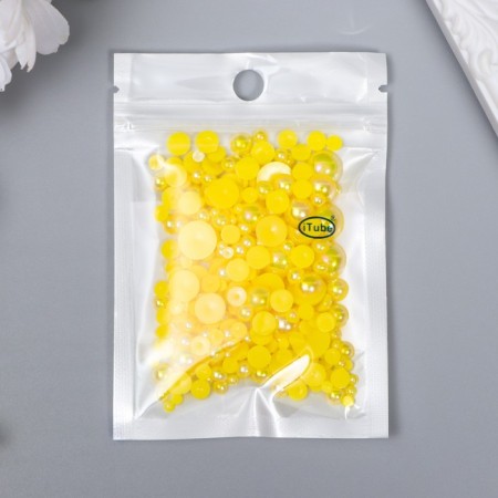Decor for creativity plastic "Half of beads. Yellow mother-of-pearl" d = 3-10 mm, set 10 grams-2