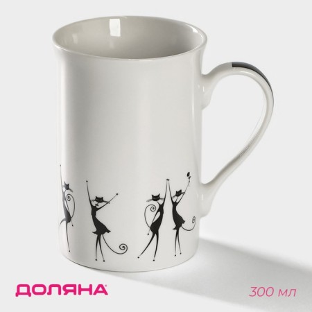 Porcelain share mug "Black cats", 300 ml, white color