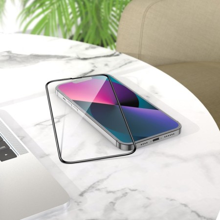 Hoco G1 Protective Glass, for iPhone 13 Mini, Pat layer, anti -prints, black frame-6