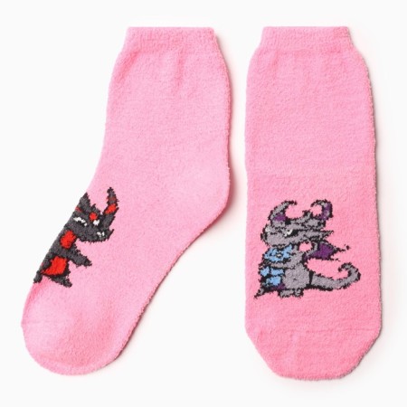 Women's terry socks "Dragon Family", pink color, size 36-40