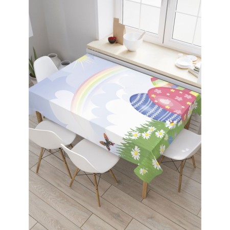 The tablecloth “Rainbow over meadow”, rectangular, Saten, size 145x180 cm