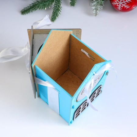 Wooden box, 13.5 × 11.5 × 21 cm "New Year. House", gift packaging, blue-3