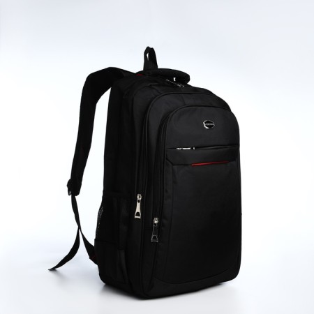Youth backpack from textiles, 2 parts with lightning, 4 pockets, black/red color-2