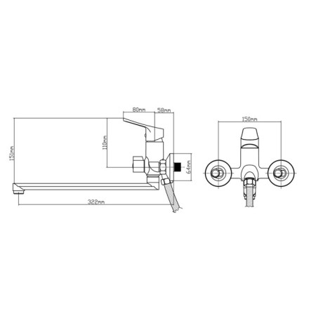 BUNNE BOOOU B8290-18F bathtub, two-wound, shower watering can and hose, chrome-4