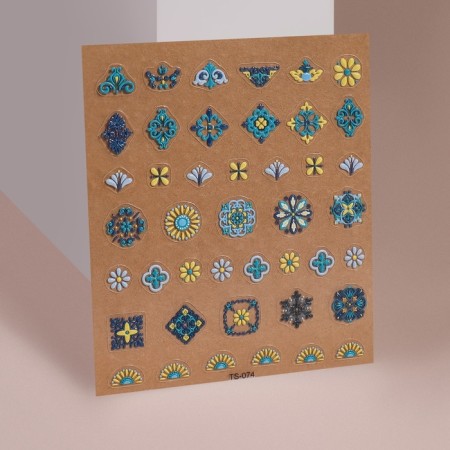 Nail stickers "stained glass", voluminous, blue/yellow/green color-1