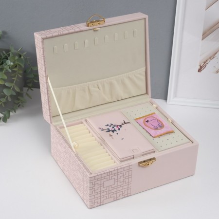 Casket to the leatherette to decorations the chest "Piece on sakura. Beige patterns" 26x20x13 cm-2