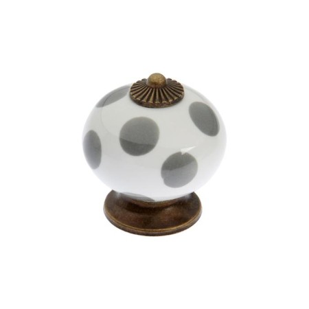 Handle button tundra, ceramic, white color with gray circles
