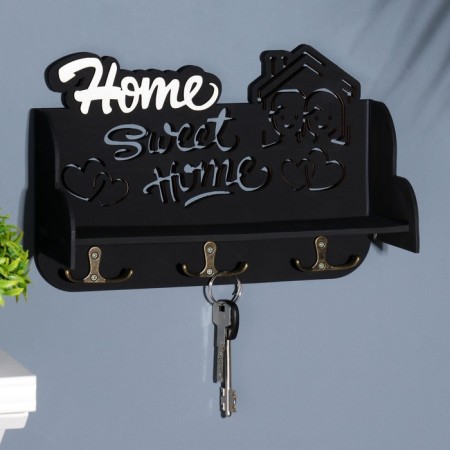 Key with a shelf "Home Sweet Home" black, 28x23x7.5 cm-1