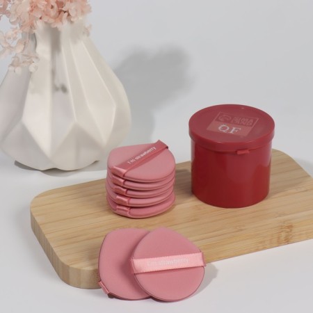 Strawberry makeup sponge, set - 7 pcs, d = 5.5 cm, with a holder, in a case, pink color-5