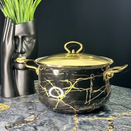 Lenardi pan "Black Marble", with a lid, 5 liters