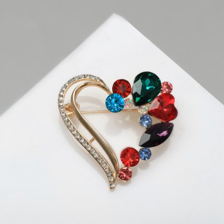 Brooch "Heart" in stones, colored in gold-3