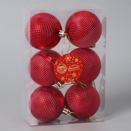 Set of balls plastic D-6 cm, 6 pcs "Texture" red-1