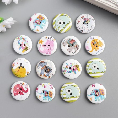 A set of buttons of decorative wood "Elephants" set 15 pcs mix 2.5x2.5 cm