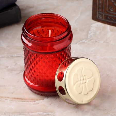 Candle Paraffin Memorial in a glass candlestick, 11x7 cm, red-1