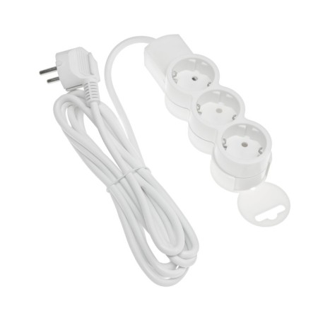Duwi extension cord, 3 sockets, 3 m, 10 a, 2200 W, PVS 3x0.75 mm2, with salary, white