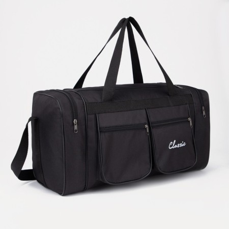 Sports bag, lightning department, 4 outer pockets, long belt, black color