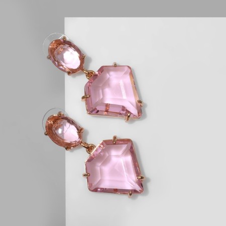 Earrings with rhinestones "Cleo" diamond, pink color in gold-1