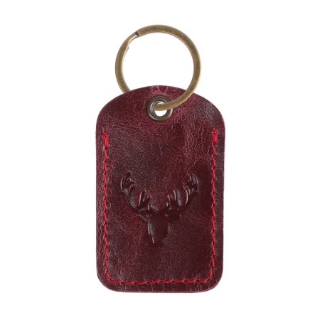 Key leather keychain, label, rectangular, genuine leather, burgundy, deer-2
