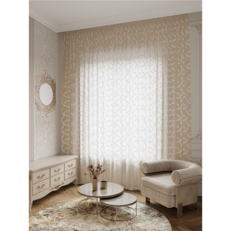 Tulle Decofest "Leaves", size 200x270 cm, batist, color ecru