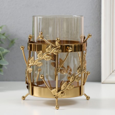Summary Metal, glass for 1 candle "branches with balls" d = 10 cm gold 14x17 cm-2