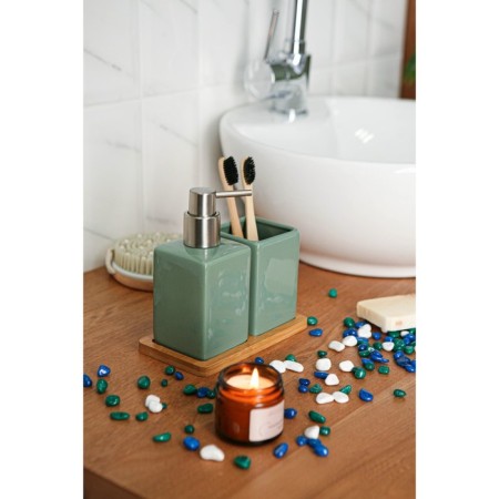 Savanna Square bathroom accessories set, 3 items (soap dispenser, glass, stand), green color-8