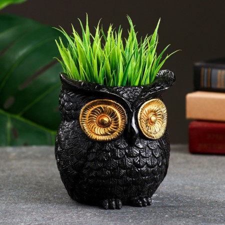 Figure pot "Owl" black, 11x10x10cm