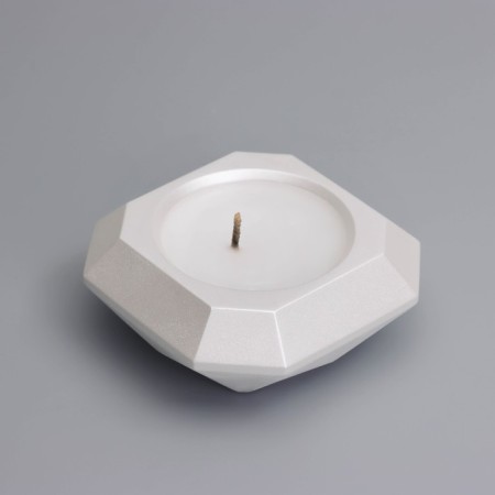 Candle "Square" in the candlestick with beveled corners is small, 9x3.5cm, white mother of pearl-1