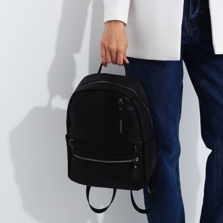 Women's backpack made of artificial leather with lightning, 2 pockets, black color-5