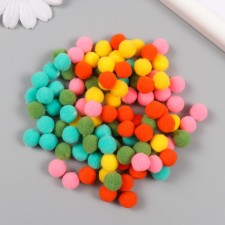 Pompons, 10 mm, 100 pcs/pack, 100% polyester, 5 colors in the assortment of 20 pcs