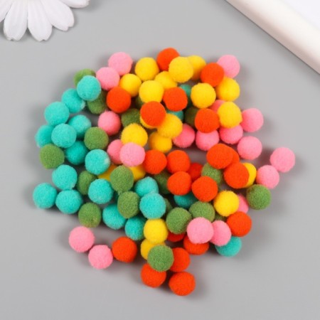 Pompons, 10 mm, 100 pcs/pack, 100% polyester, 5 colors in the assortment of 20 pcs
