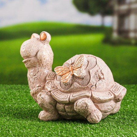Garden figure "Turtle with a butterfly" ivory, 24x19x18cm-1