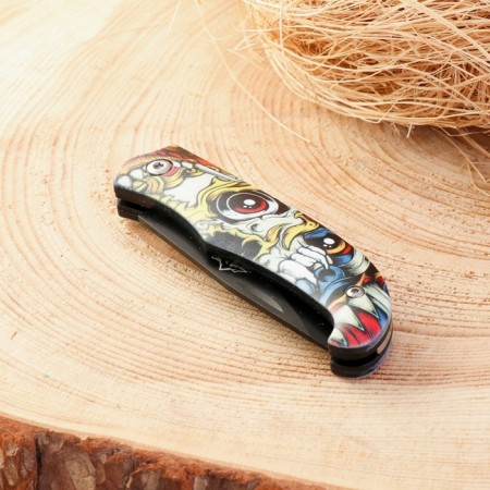 Folding Skull knife 15.3cm, blade 66mm/1.5mm-2