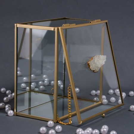 Organizer for storage "Mountains", with a lid, glass, with a mirror -bottom, 1 section, 15 × 15 × 8.5 cm, the color is transparent/copper-6