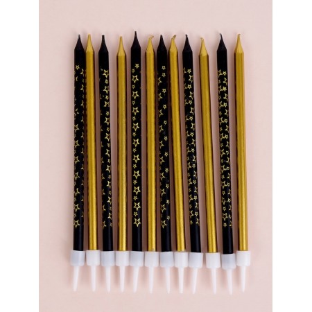 Set of candles for the cake "Stars", 12 pcs, gold and black-1