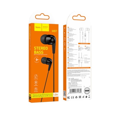 Hoco M97 headphones, wired, vacuum, microphone, 1.2 m, black-5