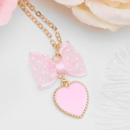 Piece "chosen" heart with a bow, pink color in gold
