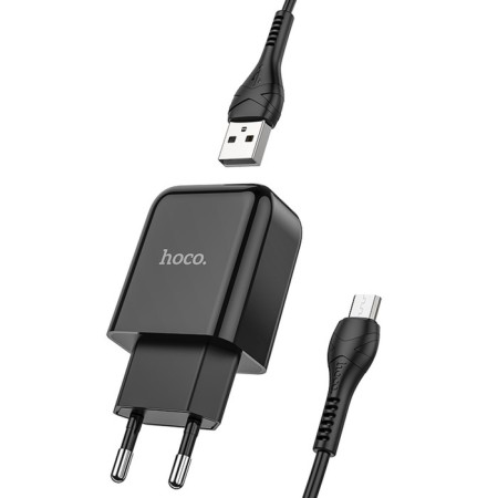 Network charger Hoco N2, USB - 2.1 A, MicroUSB 1 m cable, black-2