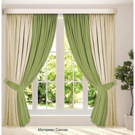 Set of curtains "Canvas", size 200x250 cm, 2 pcs, olive color, light beige-1