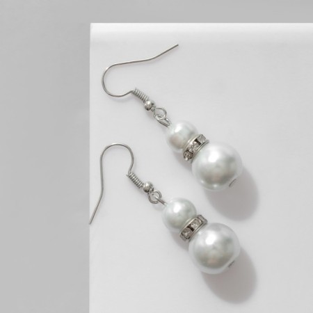 Earrings with pearls "double" Sweet Love, white color in silver-1