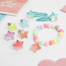The kit of children's “chosen” 6 items: 2 hairpins, bracelet, 5 rings, stars, colored