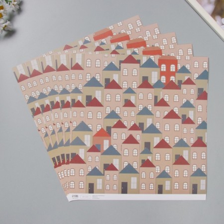 Scrapbooking paper "houses" density 180 grams set 5 pcs 30.5x32 cm-1