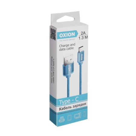 Oxion DCC259, Type -C - USB, charging + data transfer, 1.3 m, braid, blue-3