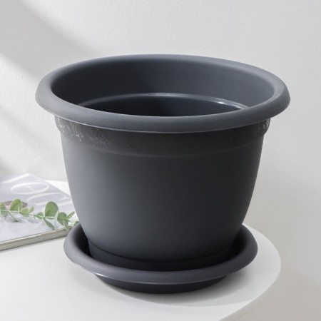 Pot for flowers with a pallet APHRODITE, 7.8 L, D = 29 cm, h = 22.5 cm, color gray color