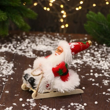 Santa Claus "in a suit with patterns and fur, on a sleigh" 13 cm, red-white-3