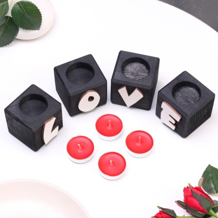 Interior candlestick 4 pcs with the inscription Love, color: "Eben", aroma: strawberries-3